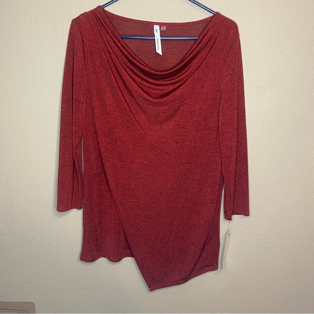 NY Collection NWT Red 3/4 Sleeve Draped Top